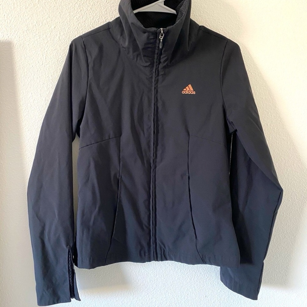 VGUC Adidas Black Jacket with Standing Collar and Fitted Silhouette size small